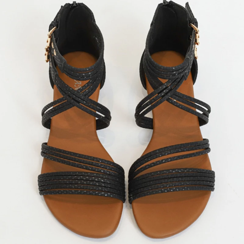 Female Serpentine Cross Straps Open Toe Flat Sandals Fashion Soft Bottom Rome Sandals Summer Shoes Women Sandalias mujer