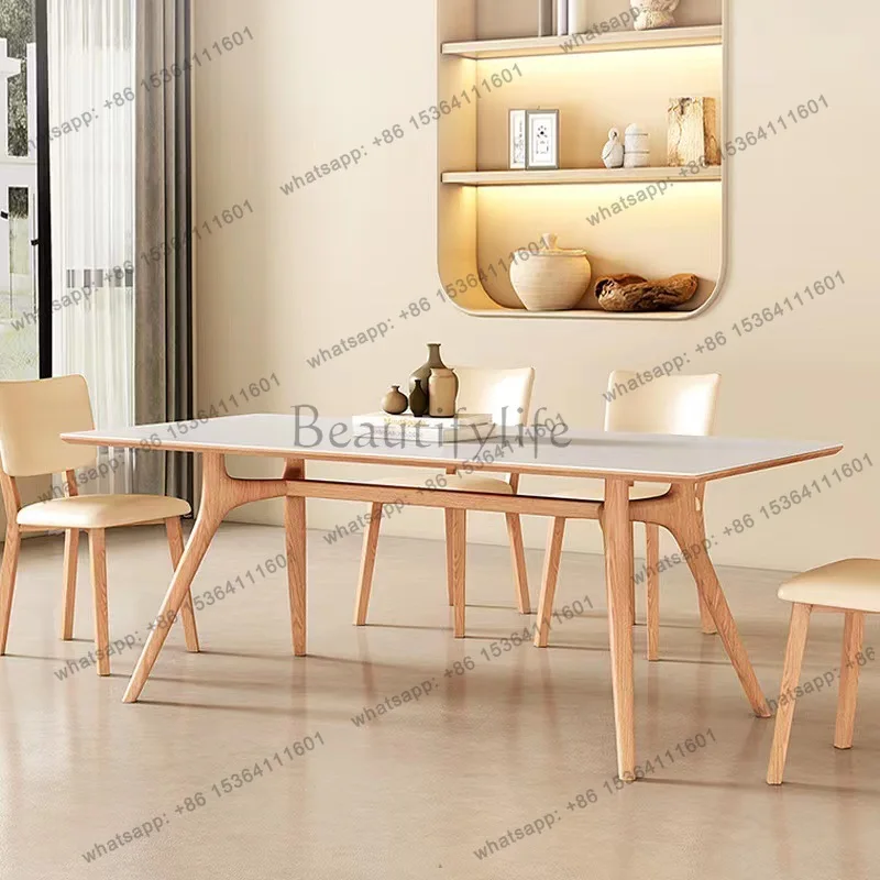 

Japanese-style solid wood rock slab dining table household small rectangular modern simple solid wood pure white table