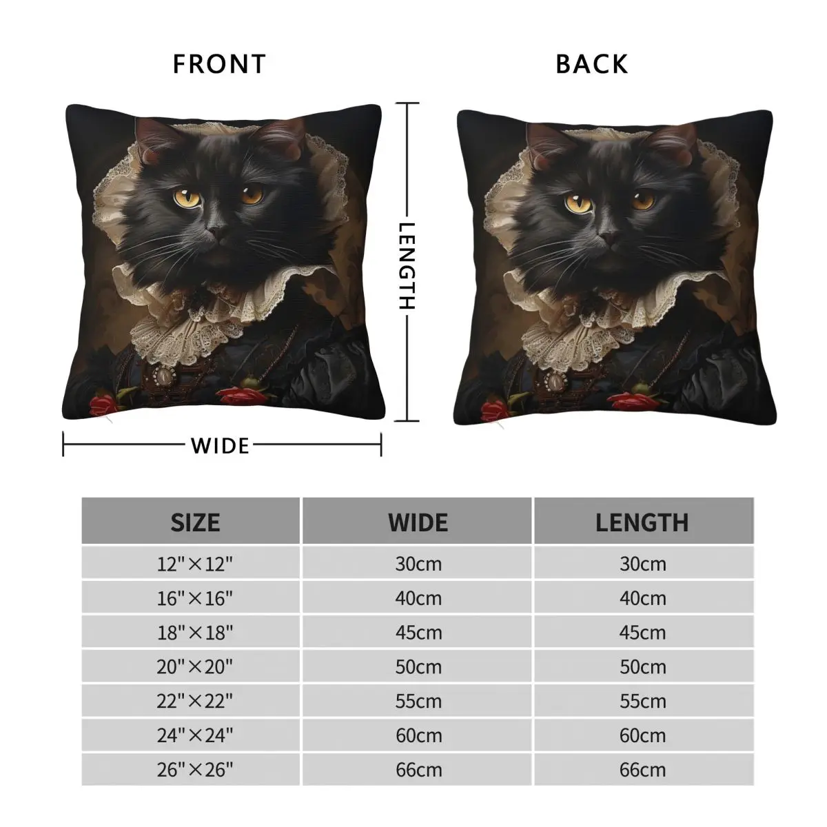 Renaissance Black Cat Portrait Pillowcase Polyester Linen Velvet Creative Decorative Throw Pillow Case Car Cushion Cover 45x45