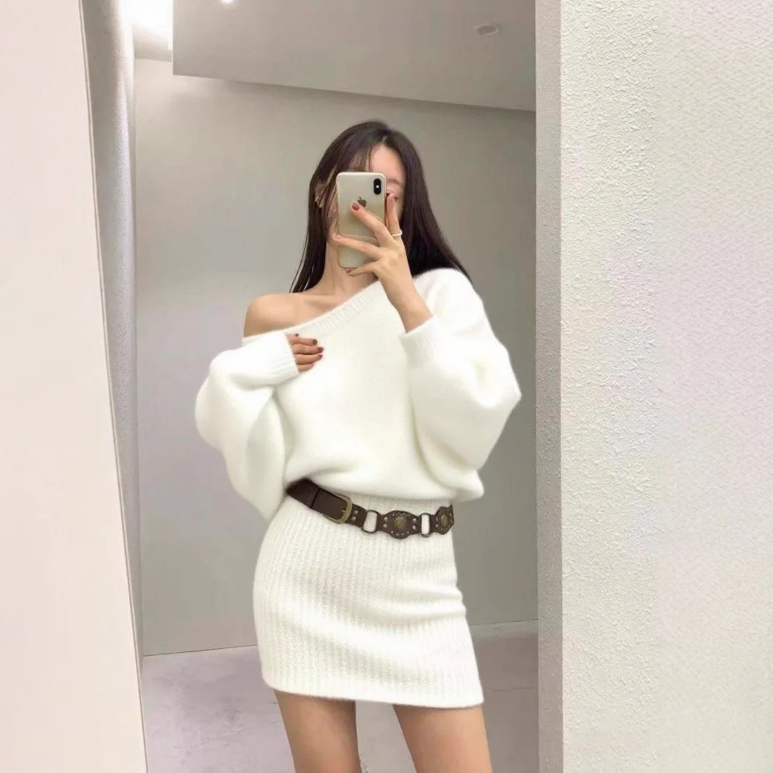 2025 Long Lazy Cross-border Knitted Dress Pullover Semi-turtleneck Base Shirt Sweater Girl