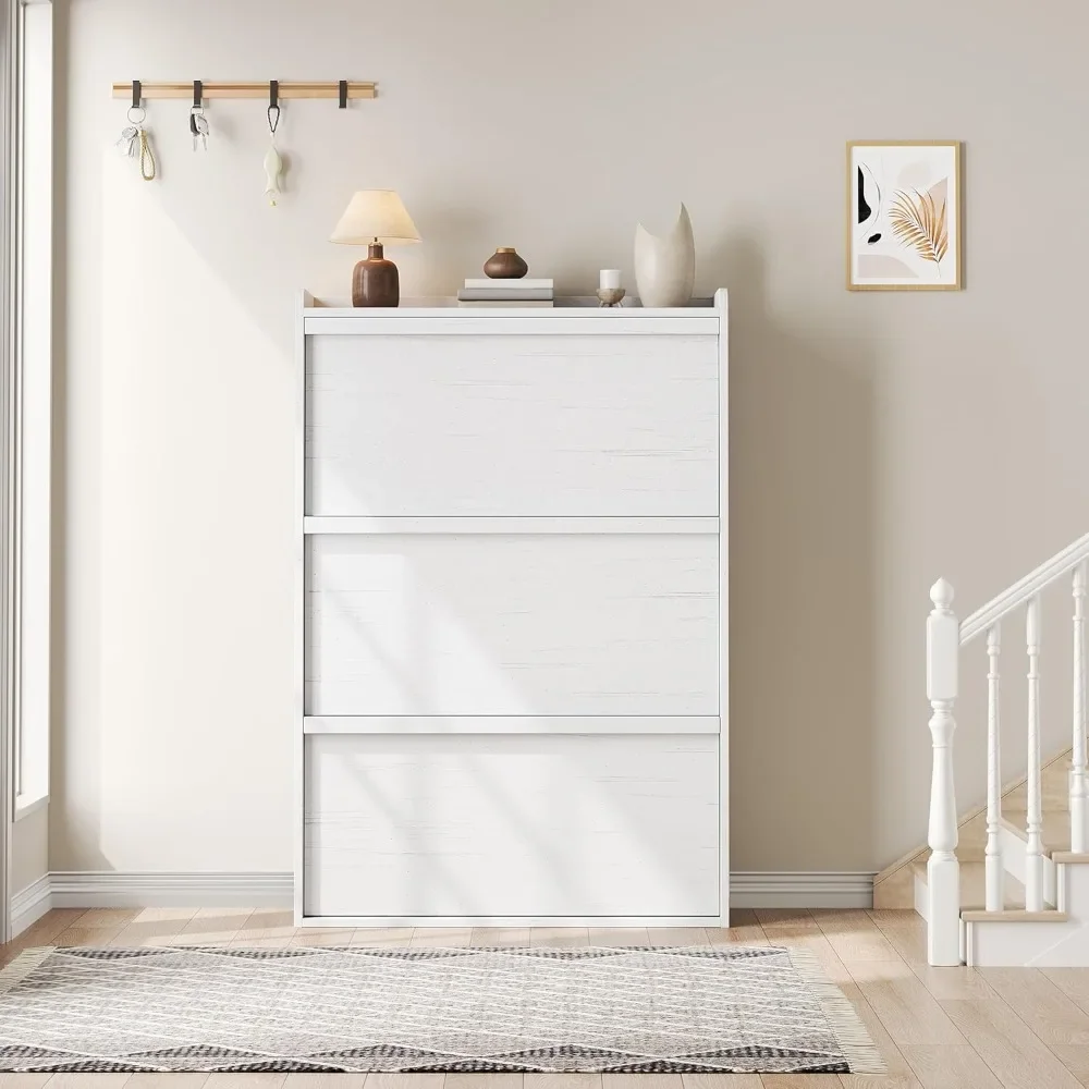

Shoe Cabinet with Flip Drawers, Wooden Shoe Organizer with Adjustable Shelf, Hidden Shoe Cabinet for Hallway, Living Room