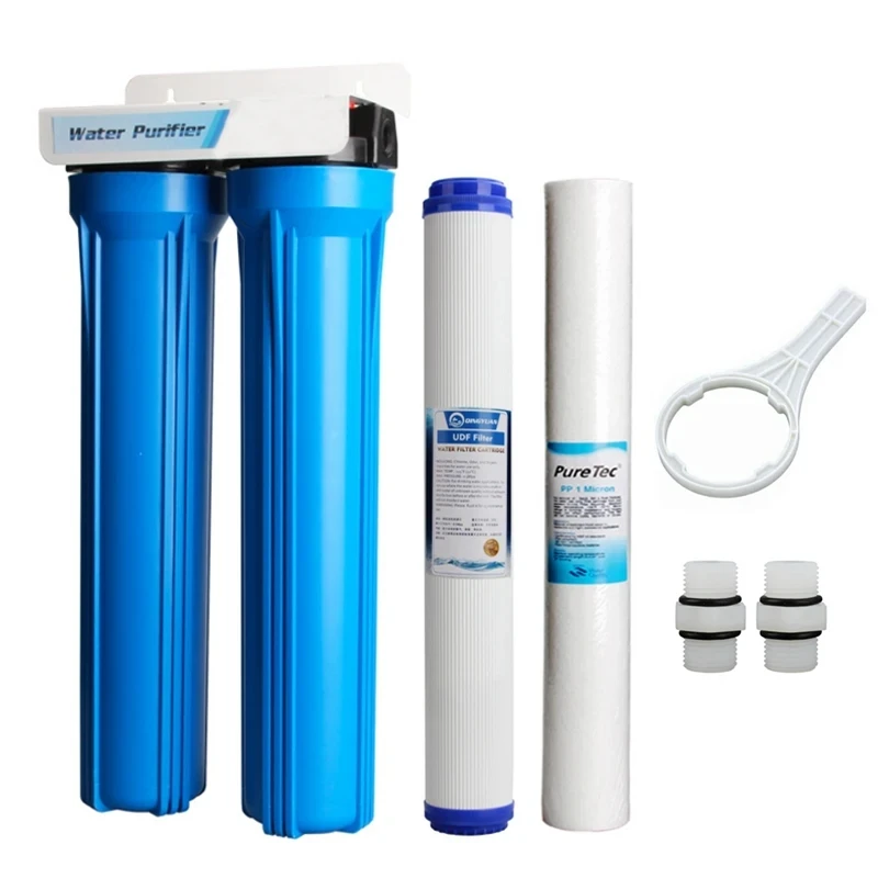 20 Inch 2 Level Water Filter Explosion-Proof Water Purifier Filter Bottle With 20UDF-GAC-1 Micron PPF All Fittings And Spanner