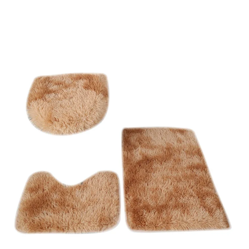 Elegant Hand-dyed Long Pile Rug Toilet Three-piece Set Anti-slip Foot Pad Bathroom Water-absorbing Package