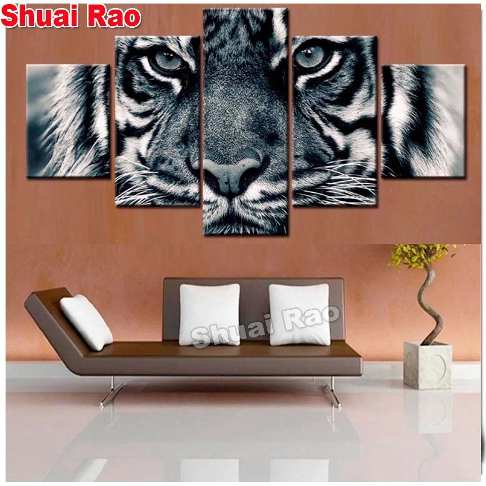 

Multi Panel white tiger diamond embroidery stickers diamond painting animal 3d DIY mosaic full square round drill decor gift,