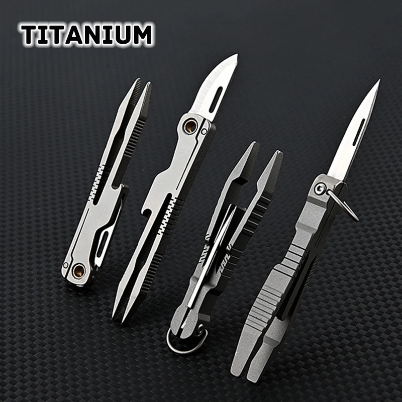 NEW Titanium Alloy Multifunctional Forceps Folding Knife D2 Steel blade EDC Outdoor Open Pocket Keychain Knife With Corkscrew