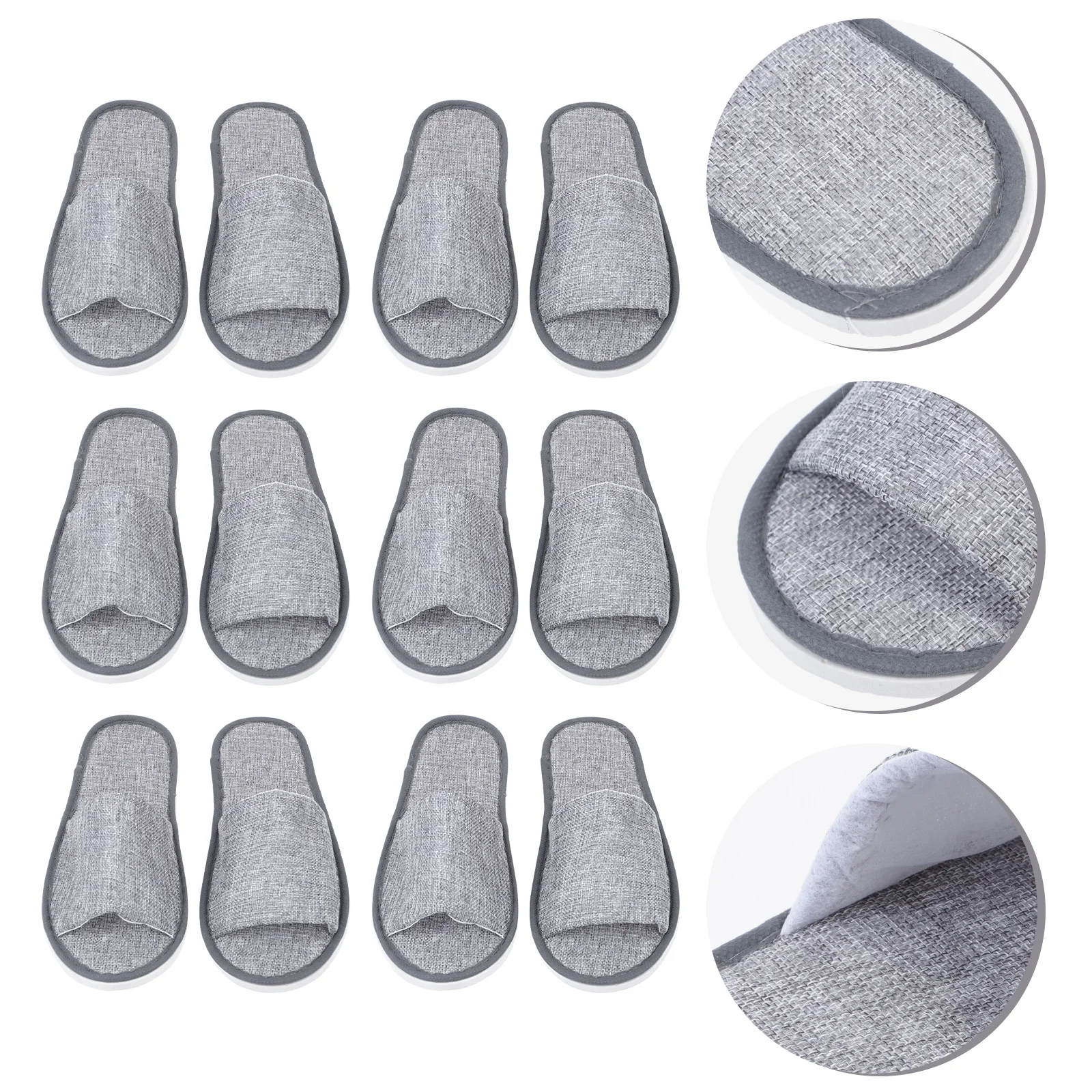 

6 Pairs House Slippers Cotton and Linen Non-slip One-off Portable Open Fold Travel Unisex Home Guest Grey Anti-skid Bride