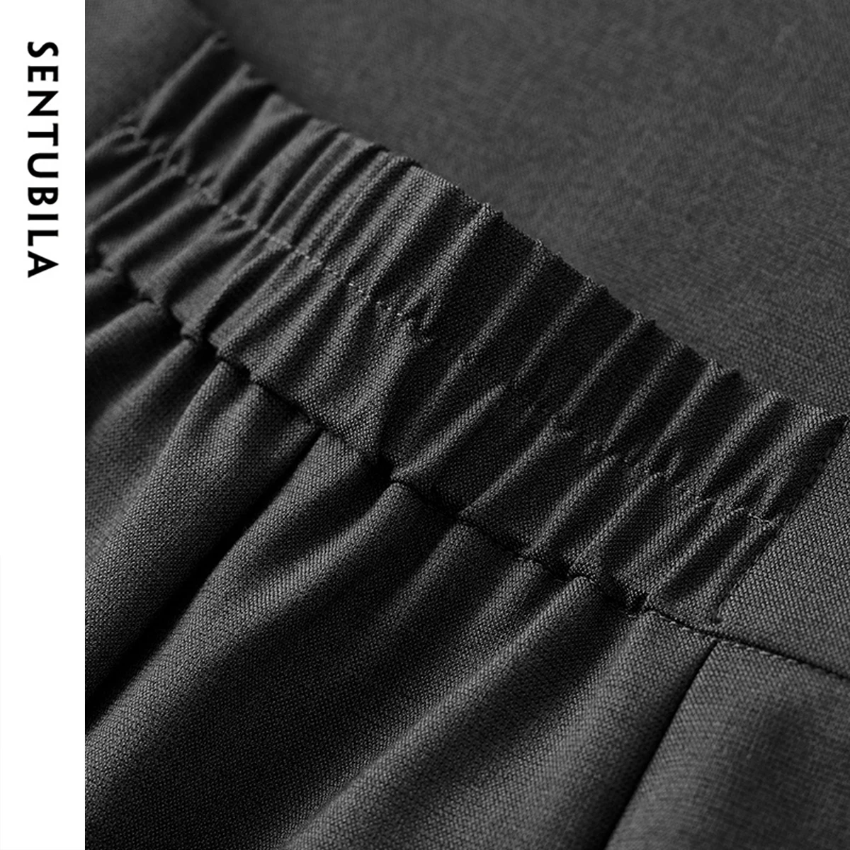 SENTUBILA Woman Casual Flared Pants 2025 Dark Grey Slim Fit High Waist Pants Office Lady Full-Length Pockets Trousers 152K87963