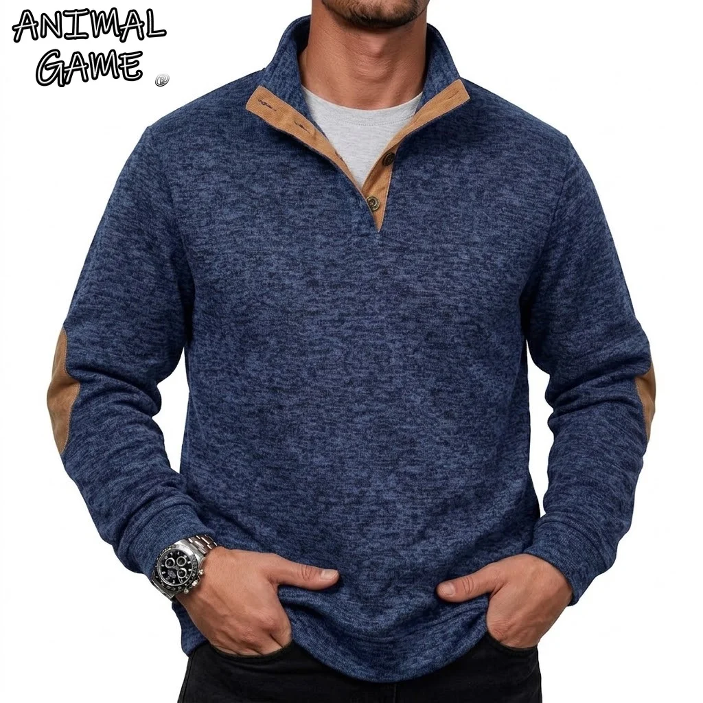 Men's Button Stand Collar Sweatshirt Long Sleeve Thermal Pullover Hoodie Autumn Casual Mock Neck Jacket Coats Athletic Top Wear