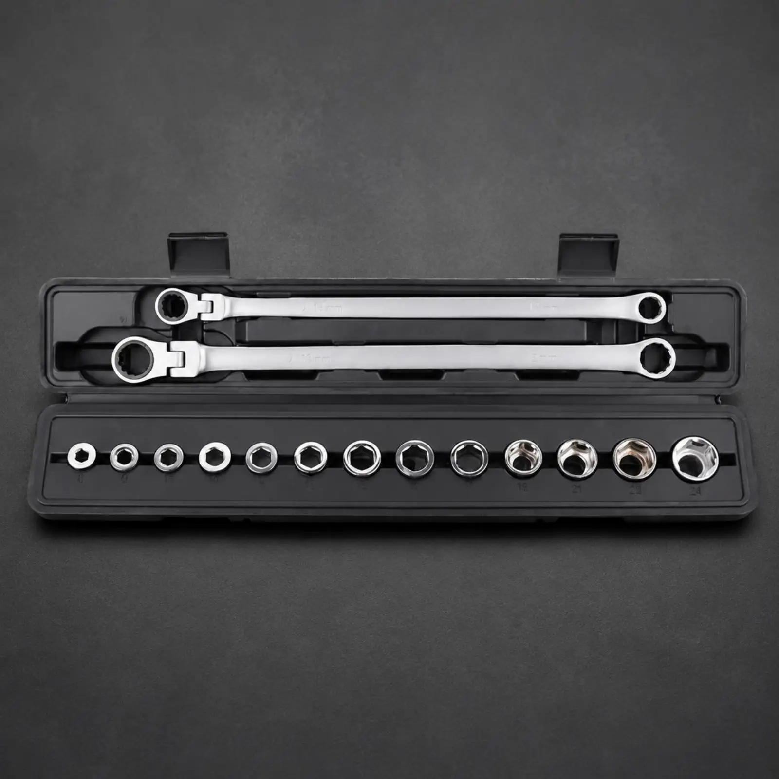 15 Piece Ratchet Wrench Kit Socket Wrench Set with Ratchet Sockets Storage for Garage Use Chrome Vanadium Steel Assembly Tool