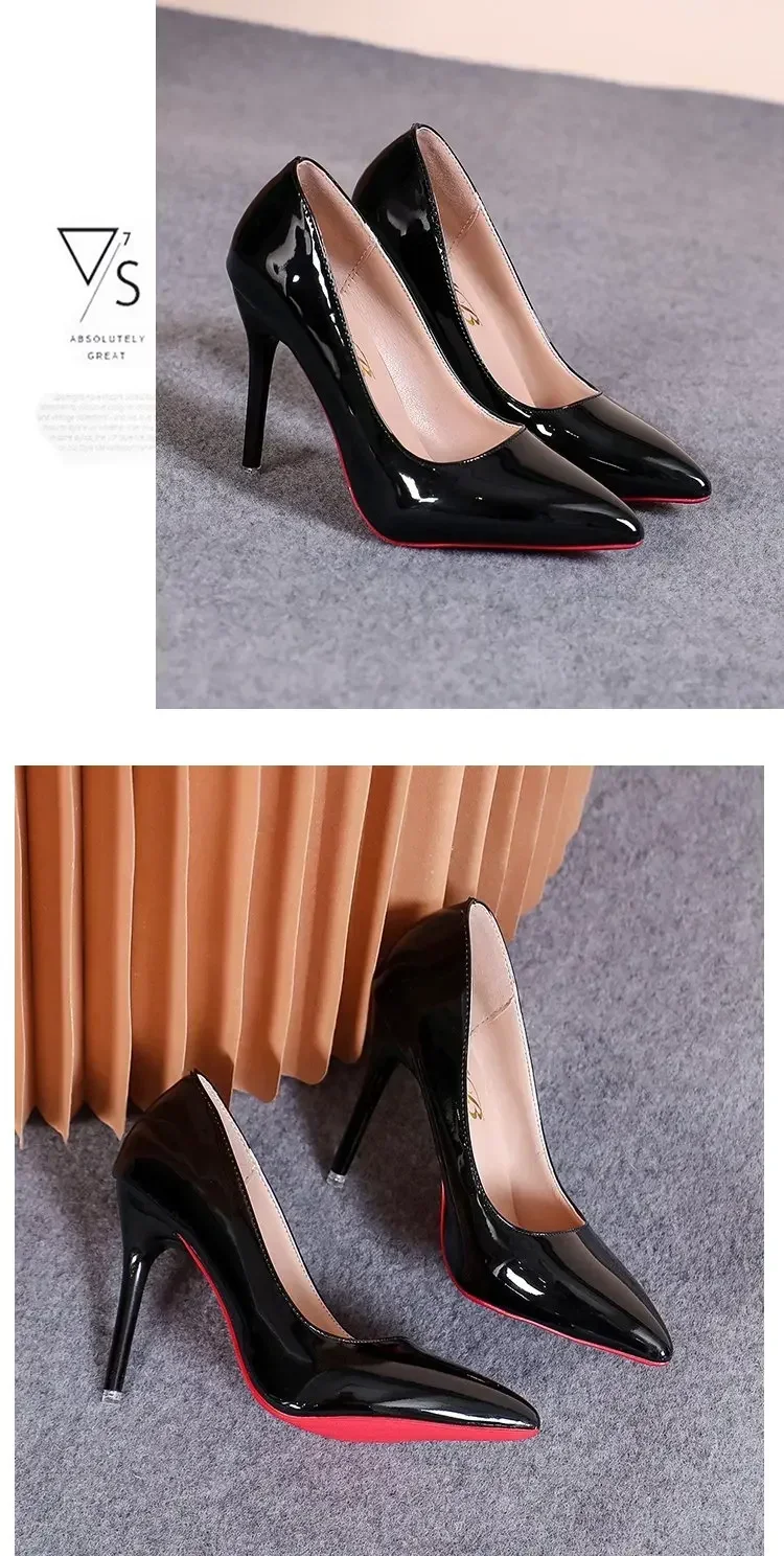 Sexy Spitze Lackleder High Heels Elegante Damen-Stilettos für Partys Klassische Schwarze Pumps für Beruf und Freizeit – Detail 26