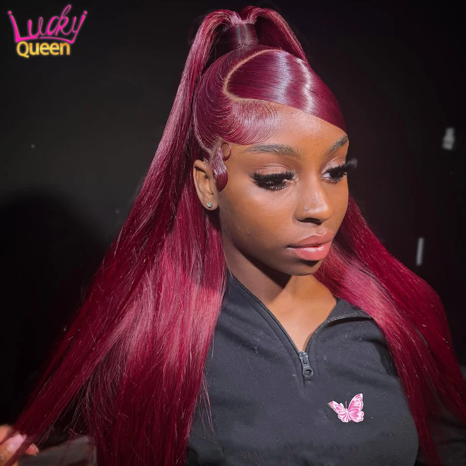 

Wear & Go Burgundy 99J Colored Real Human Hair Wig 13x6 13x4 Hd Lace Front Human Wig For Women Pre Plucked Straight Glueless