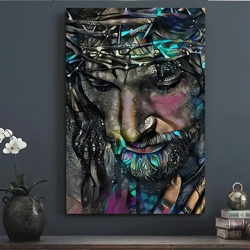 

2D плоский, [Красочное искусство Иисуса] Высококачественный, красочный, 1 шт., винтажный принт на холсте в деревянной рамке - Иисус Христос, произведение искусства | Христианское релье