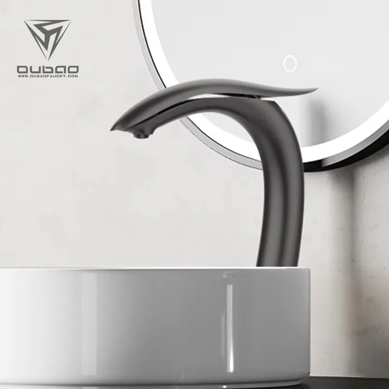 Brushed Gun Grey Luxury Brass Bathroom sink faucet Modern Hot cold water wash basin Tap Copper artistic design washbowl Faucet