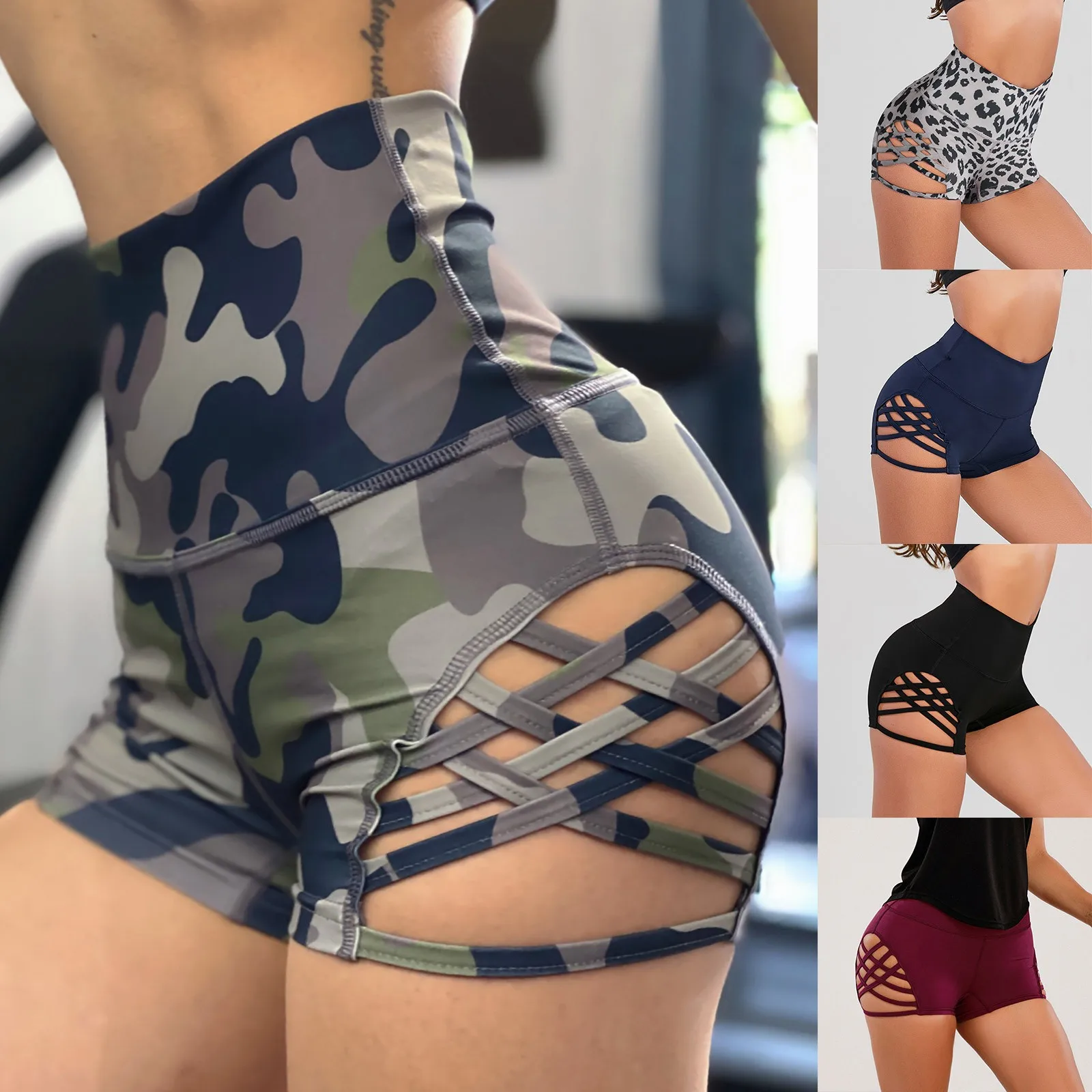 

New In For Women Casual Summer High Waist Tight Yoga Large Hollow Sexy Fitness Plus Size Shorts For Girls