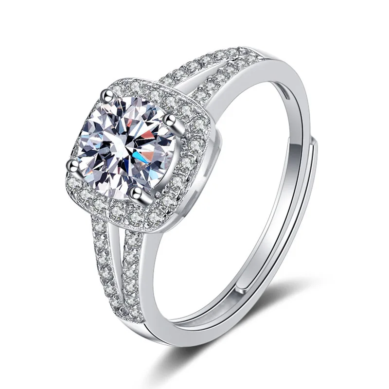 

New 1-carat moissanite 18K gold square ring women's open four-claw ring jewelry