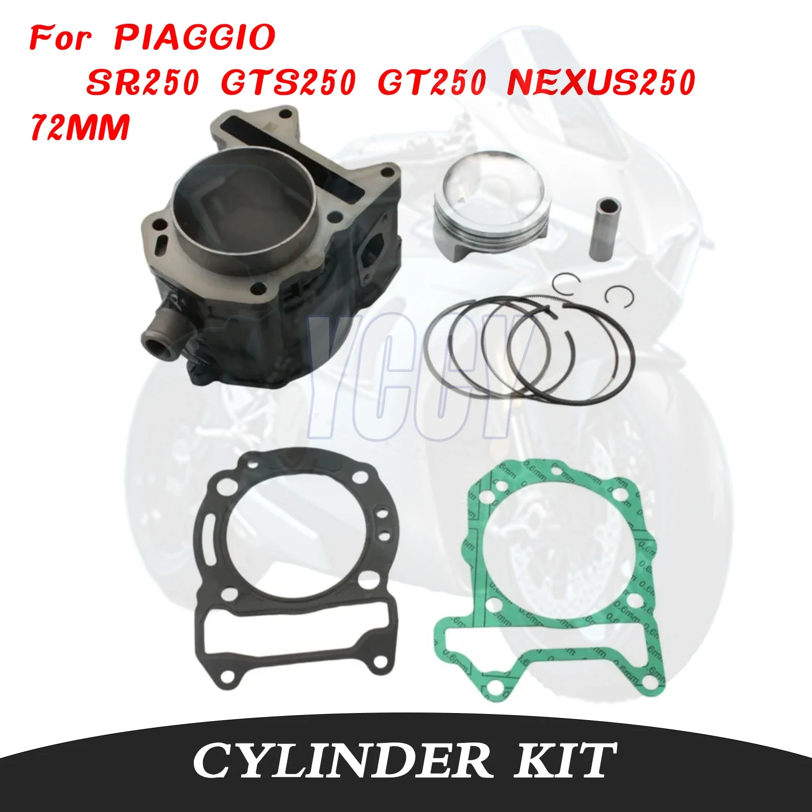 For PIAGGIO SR250 GTS250 GT250 NEXUS250 X7 BYQ250T 72mm 250cc High Quality Motorcycle  Engine Cylinder Kit Piston Ring Gasket