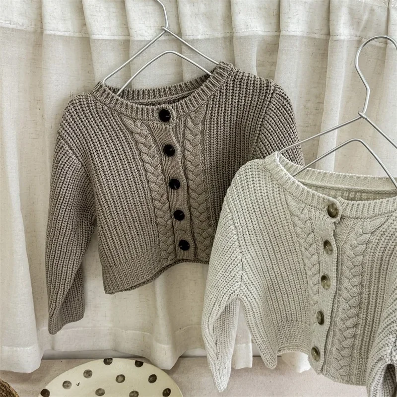 Autumn 2024 New Children'sTwists Sweater Cardigan Girls' Coarse Wool Soft Knitted Cardigan Coat  winter baby girl clothes