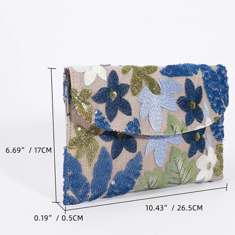 Sequin Embroidery Hand Clasp Bag Flip Bag Women's Random Hemp Material Large Capacity Envelope Bag