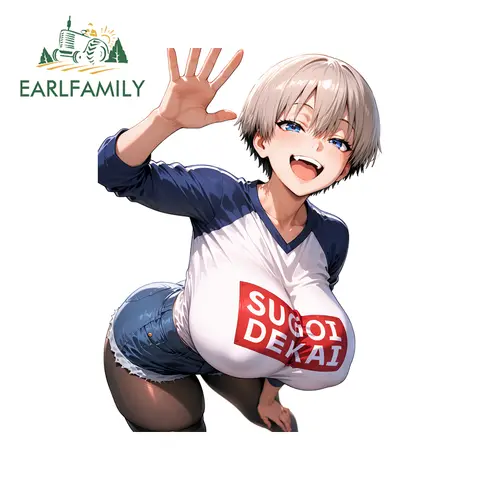 EARLFAMILY Super Big Boobs Uzaki Chan Car Bumper Stickers Popular Anime Item Trunk Decals Waterproof JDM Vehicle Styling