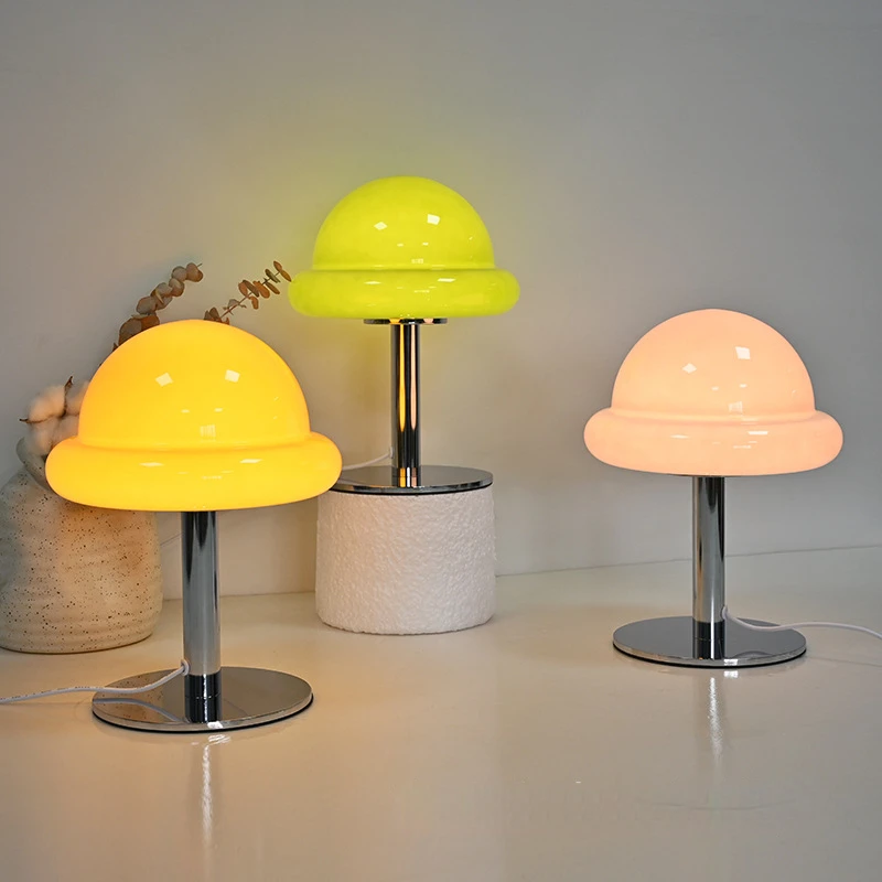 

Bauhaus Mushroom Table Lamp Lollipop Decorative Night Light Glass Atmosphere Bedroom Restaurant Cafe Bar Cream Wind Lighting