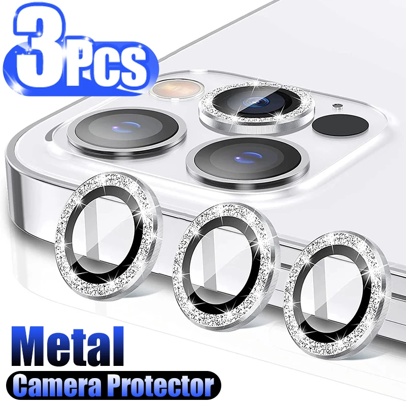 3PCS Camera Lens Protector For iPhone 11 12 13 Pro Max 14 15 Pro Max Diamond Metal Protective Glass For iPhone 14 15 Plus Lens