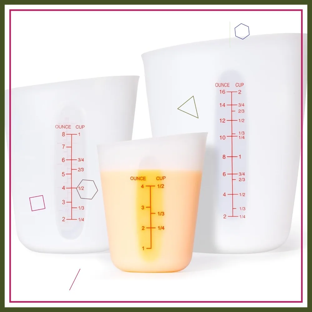 

3 Piece Silicone Measuring Cup Sets Squeeze & Pour Liquid Cups Flexible Melting Baking Supplies Chef Gifts