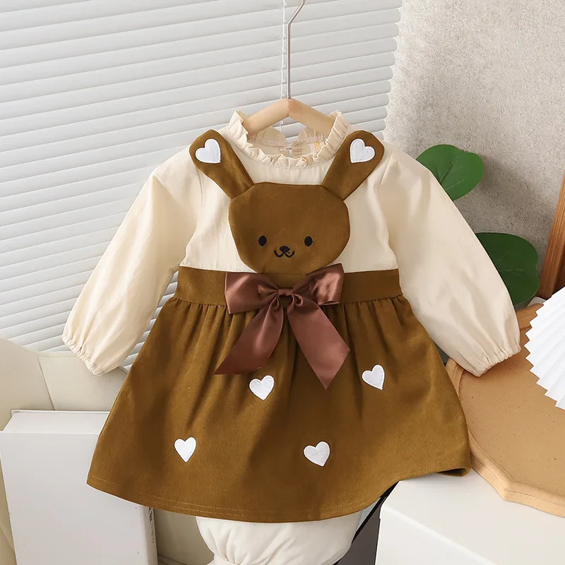 

2023 New Autumn Cartoon Baby Girls' Dress Fashion Casual Clothing Bow Princess Dress For 1-3 Years Old