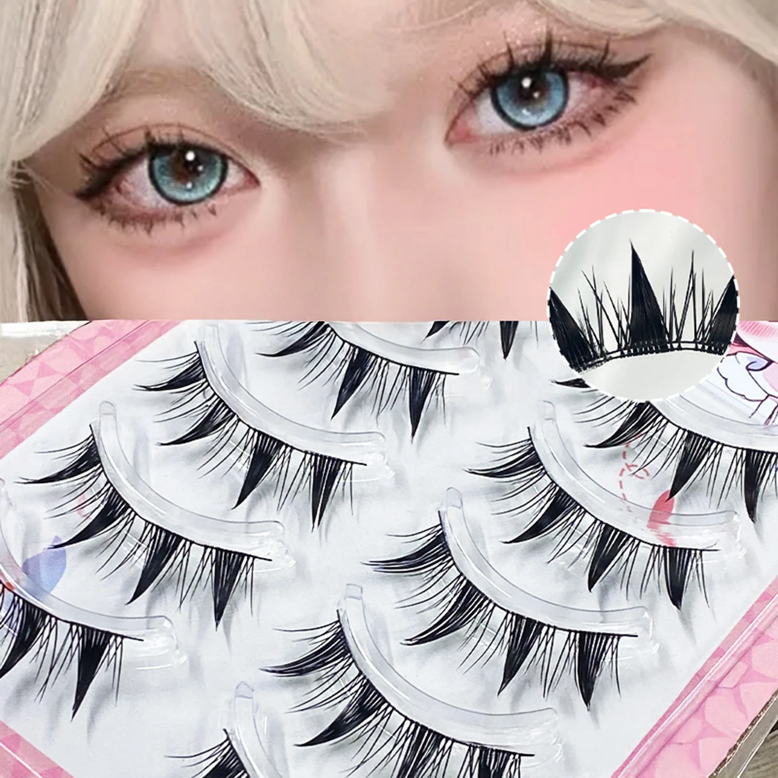 5 คู่ขนตาปลอมธรรมชาติแถบนุ่มโปร่งใส Band สไตล์เกาหลีขนตาขี้เกียจ Wispy ตุ๊กตา Eye ดูมังงะ Lash สําหรับผู้หญิง