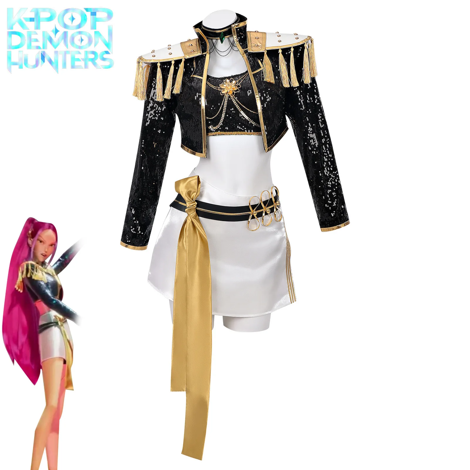 

Mira Cosplay Costume Anime Movie K-pop Demon Hunters Black Gloden Coat Props for Women Halloween Stage Carnival Suit
