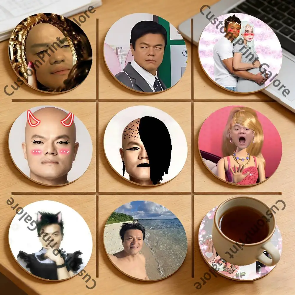 

Funny J-JYP Natural Pine Wood Round Coasters Non-Slip Heat-Resistant Cup Mats for Coffee Drinks