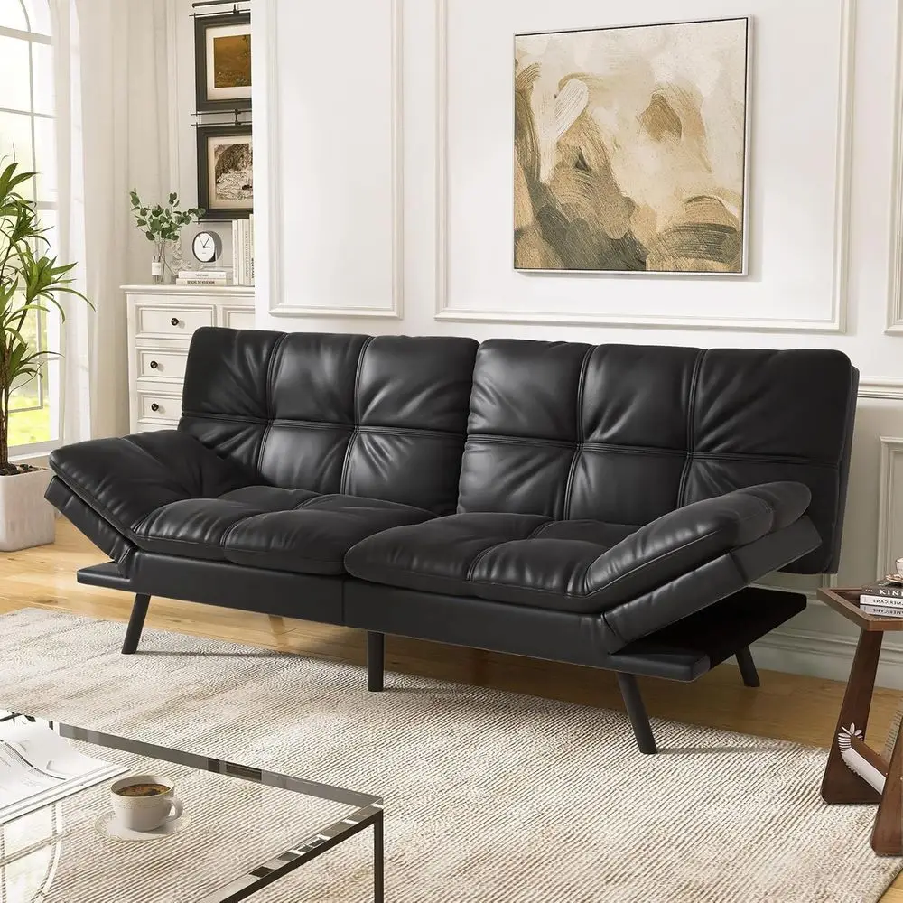 

Кожаный диван-кровать, диван с эффектом памяти, компактный раскладной диван-кровать для гостиной, офиса, матовый черный