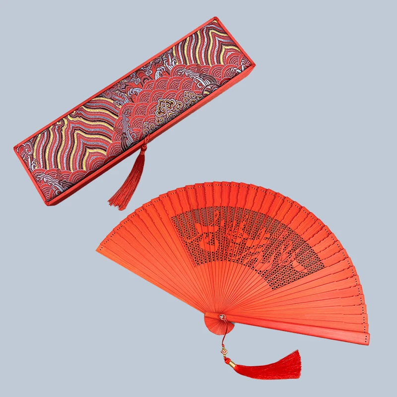 China Red Fan Wedding Gift Hand Fan Personalized Wedding Gift Guest Gift Daily Hand Fan Portable Hand Fan Dance Fan