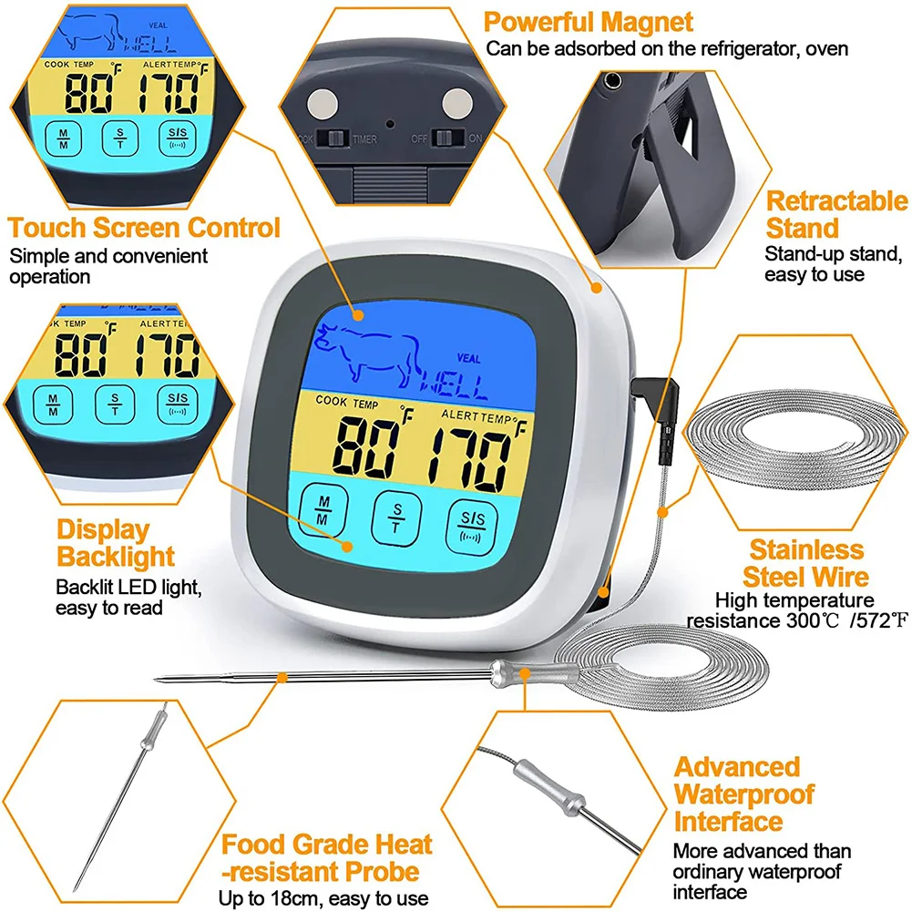 Dijital Mutfak Termometresi Fırın Sıcaklığı Isı Ölçer Mutfak Paslanmaz Et Termometreler Sensörü Probu Tencere BARBEKÜ Izgara