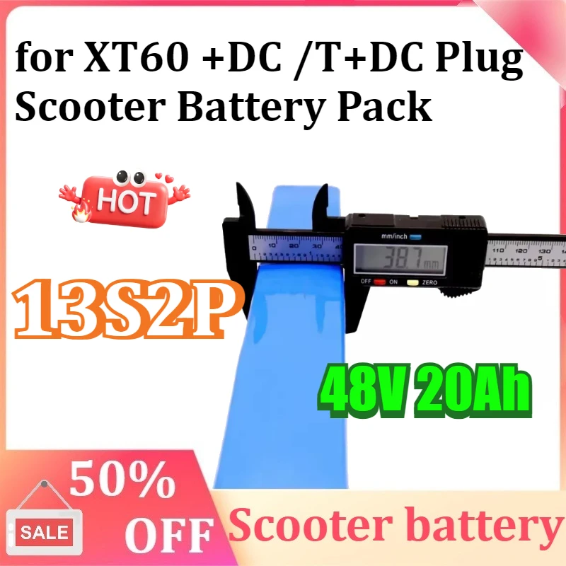 

48V 13S2P 20Ah 18650 High-Power Rechargeable Li-ion for XT60 +DC /T+DC Plug Scooter Battery Pack with 54.6V Charger