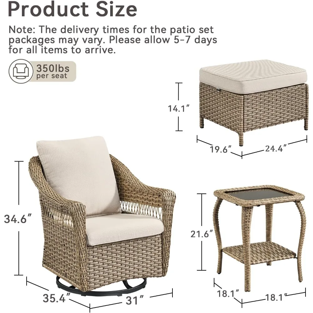 Outdoor Swivel Rocker Patio Chairs with 4" Thick Cushion - 5 Piece Wicker Bistro Set with Side Table, High Back Comfty Outdoor