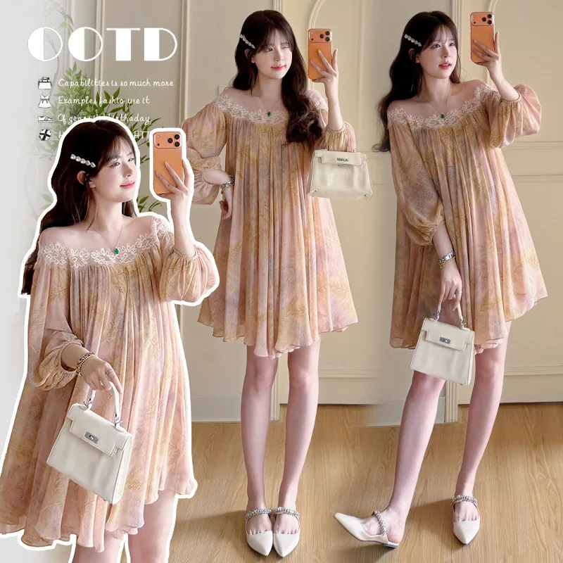maternity-dress-summer-2026-off-shoulder-flower-print-lace-long-sleeve-flowy-chiffon-dress-elegant-temperament-for-pregnancy