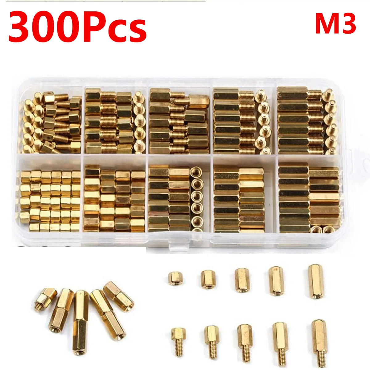 300Pcs M3 Hex Head Copper Pillar Brass Standoff Spacer Screws Threaded Pillar Male/Female PCB Circuit Board Stand Off Kit DIY