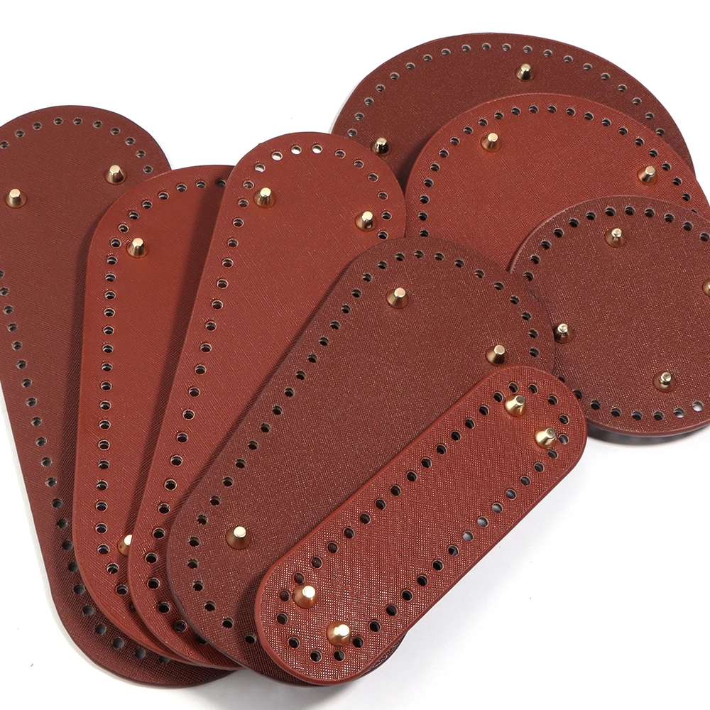 1pc Round Oval Bottom PU Leather Bag Base With Holes For DIY Home Decoration Handmade Knitted Bag Crochet Bag Bottom Accessories