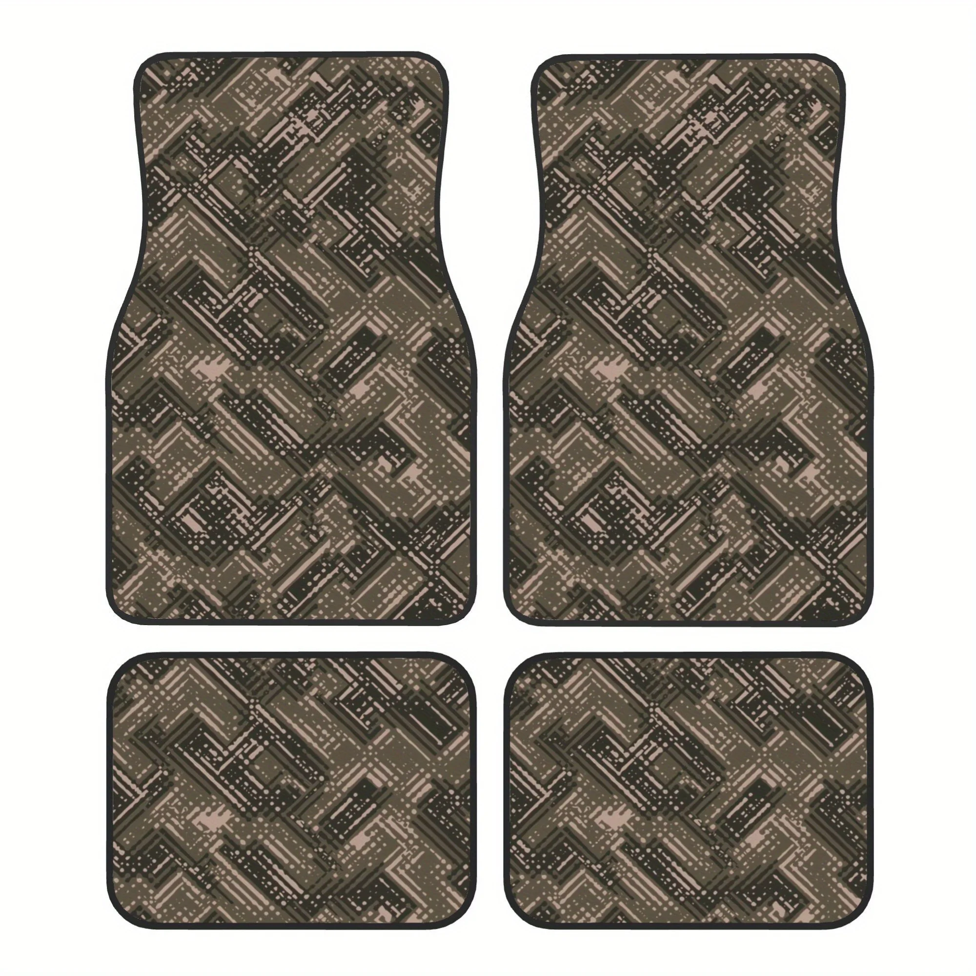 This Is A Collection Of Four Car Floor Mats Featuring Green, Gray, And Black Military Camo Designs, Crafted From Sturdy Polyeste