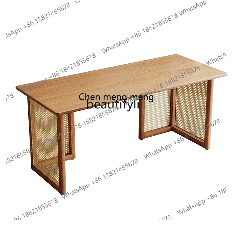 

X new Solid Wood Bedroom Rattan Nordic Home Writing Desk Small Apartment Simple Drawer Locker Computer Table