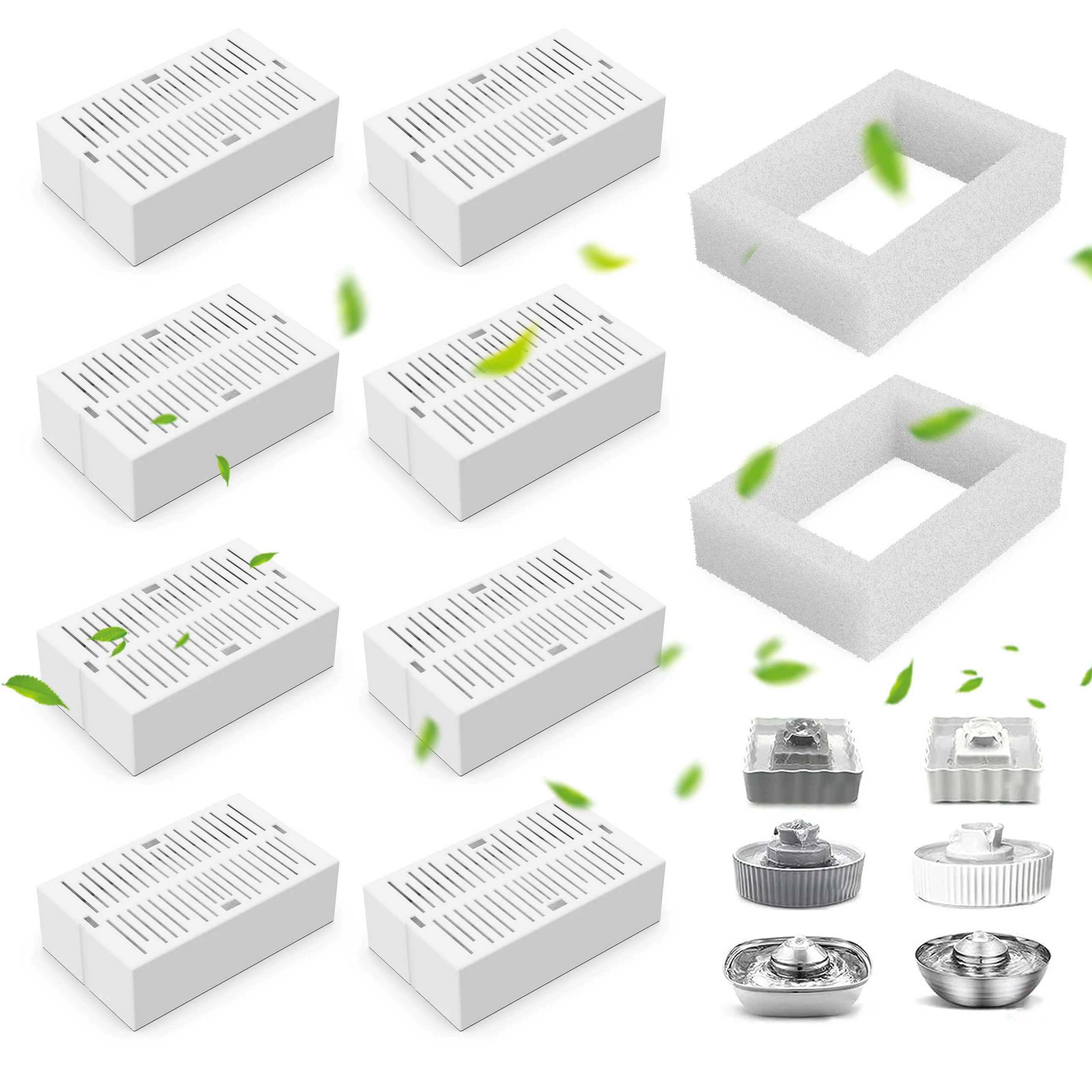 

8 Pack Ceramic Pet Fountain Filters, Activated Carbon & Foam Replacement for Cat Dog Water Dispenser