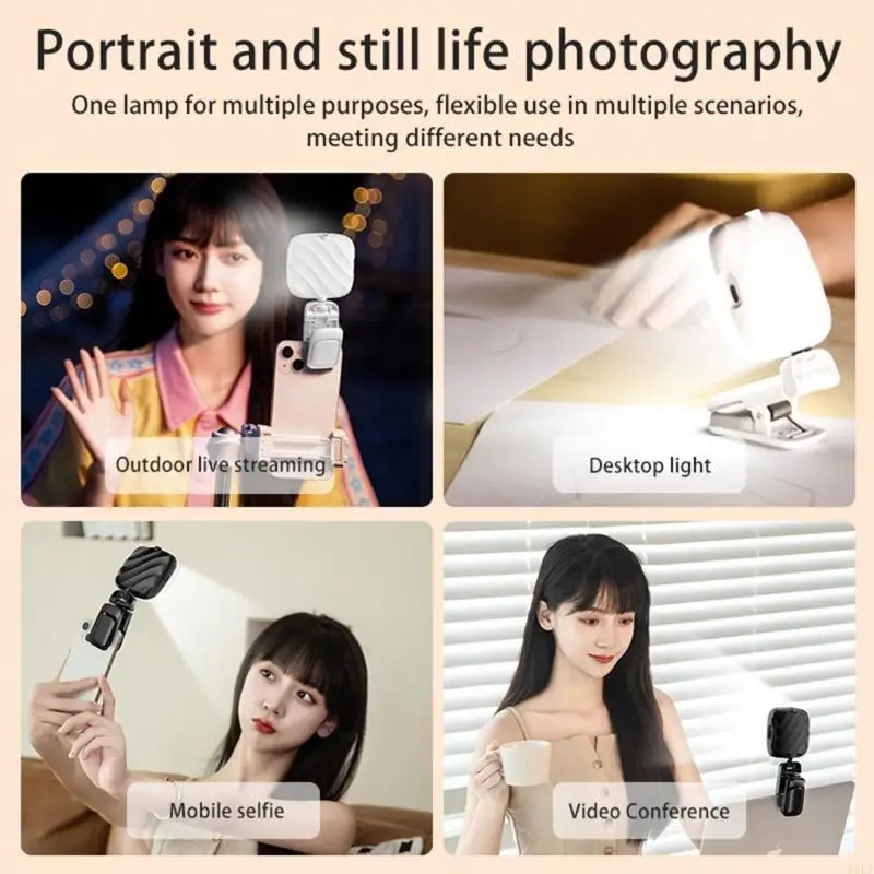 Phone Light with Clip 49 LEDs 9 Gear Brightness 2500-6000K Selfie Light 3 Mode 360 Degree Rotating Clip on Fill Light K1KF
