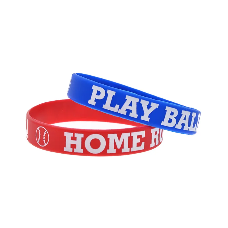 50 Pcs Printed Baseball Silicone Wristband Home Run Play Ball Sports Gift Bracelet Team Match Cheer Rubber Bangle