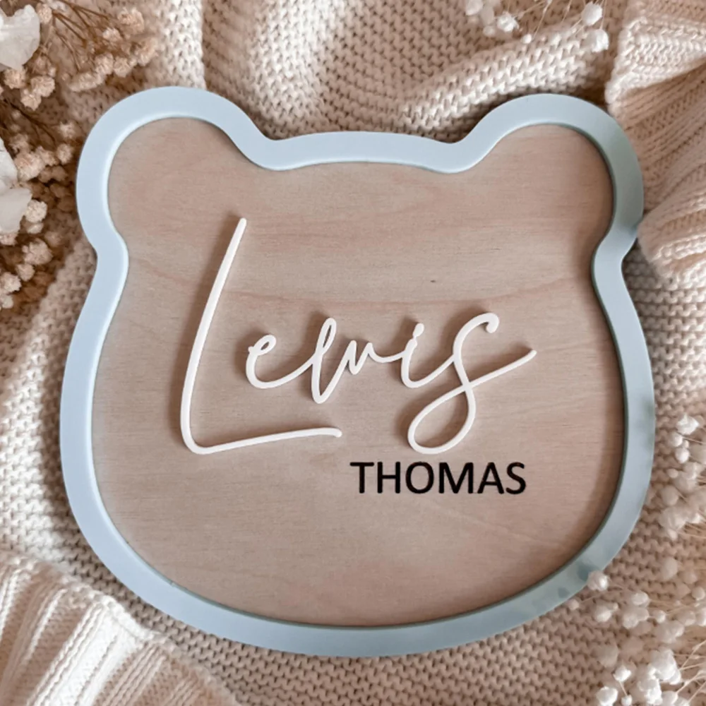 Baby name announcement sign baby bear shaped PennyNCoCollections image 4