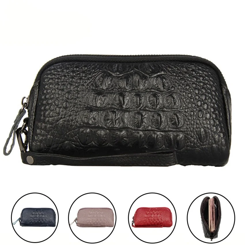 

Women's Cowhide Wallet Crocodile Pattern Purse Zippers Clutch Bag Billfold Card Holder Long Wallet Handbag Cellphone Bag