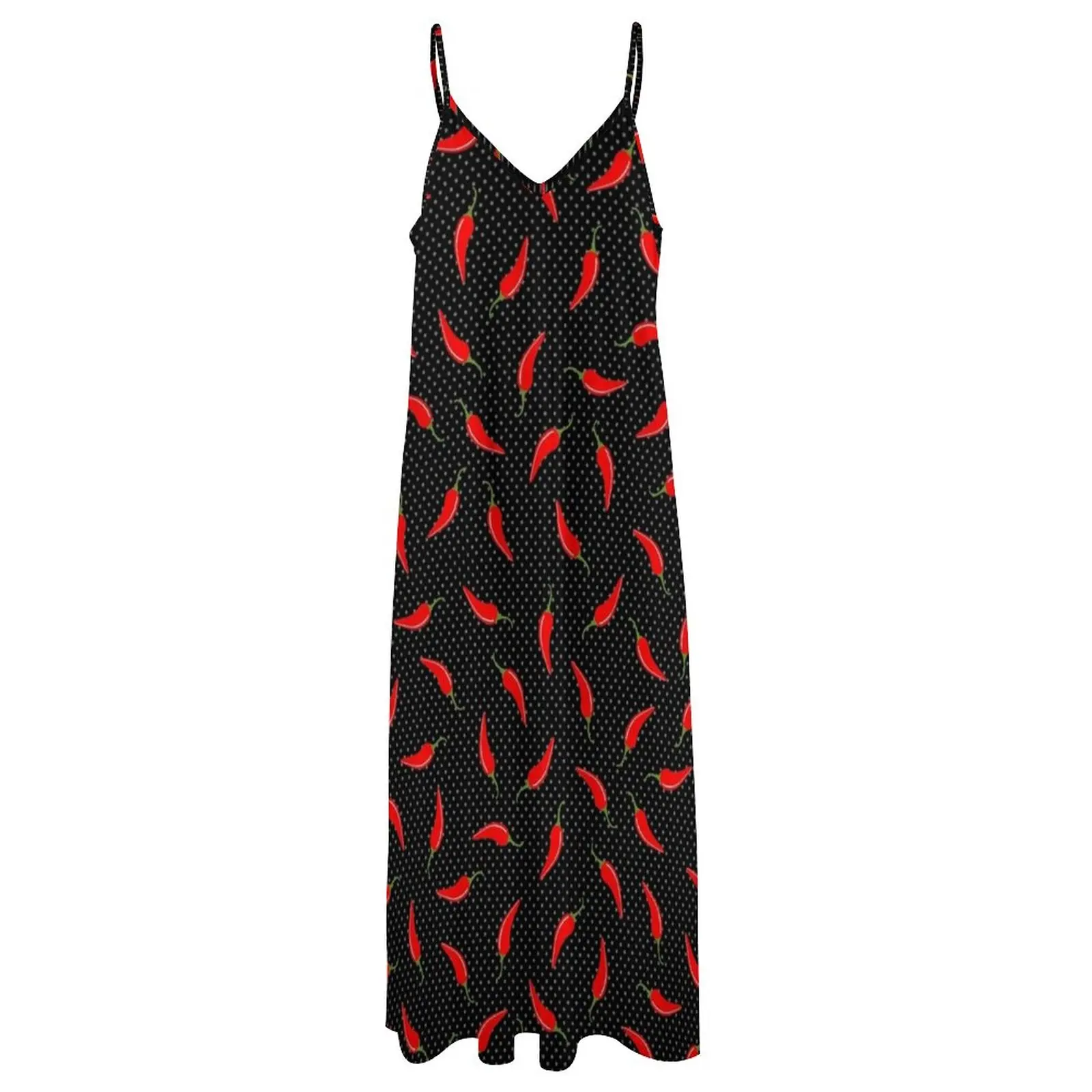 Dark Red Pepper and Dots Sleeveless Dress Women's summer skirt summer dress daily