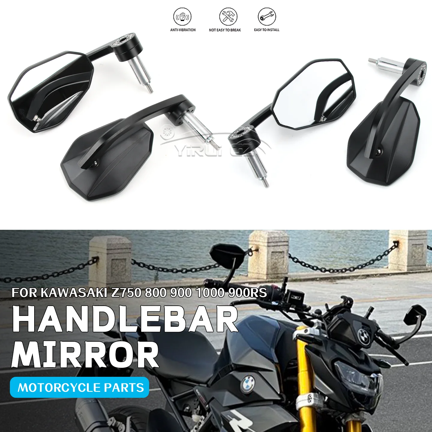 دراجة نارية بار نهاية مرآة لكاواساكي Z750 Z800 Z900 Z1000 Z900RS المقود نهاية الجانب مرايا الرؤية الخلفية رؤية واسعة Z750 Z800 Z900 #1