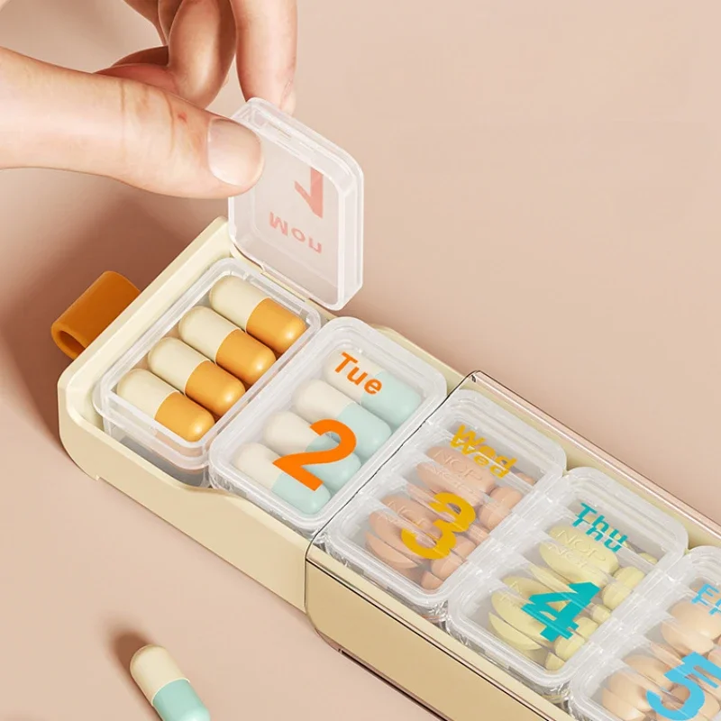 Portable 7 Day Pill Box Organizer Travel Pill Storage Compartment Box Medicine Tablet Holder Pill Dispenser for Travel