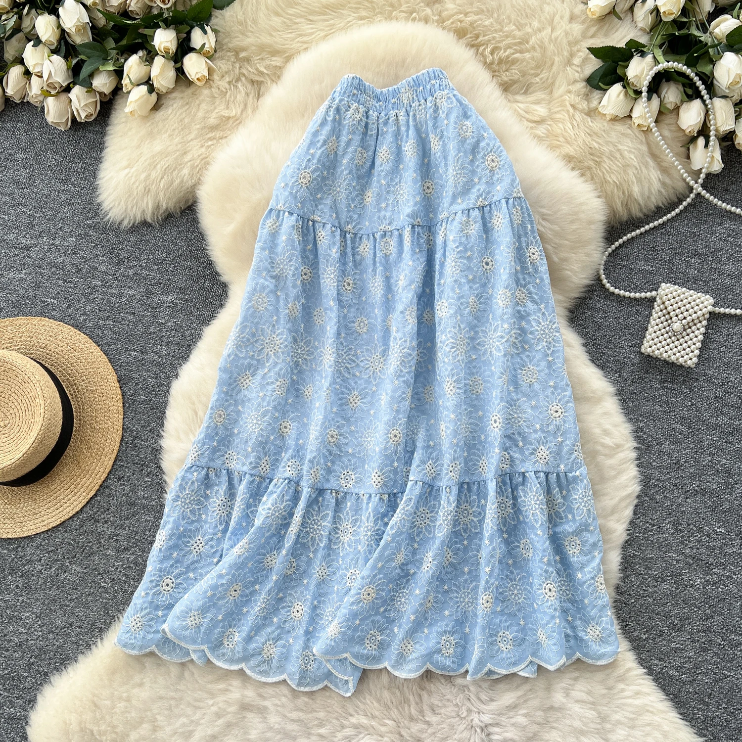 

Women Chic basics sweet Embroidered hotsweet High Waist Fashion Vintage Wrap korean skirt fashion Clothing