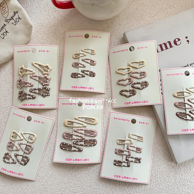 6pcs/set Beige Coffee Cream Color Kids Girl Hair Clip Simplicity Cute Korean Fashion Barrettes Cute Bang Side Clip Headwear
